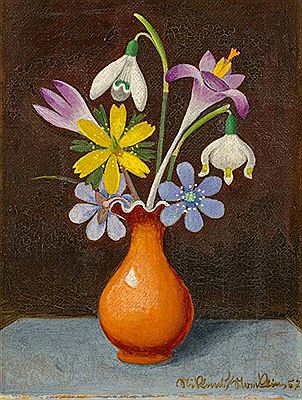 Vase mit Frühlingsblumen by Andreas His - Auction record, sale price, and art valuation. Compare with similar artists and explore comparable artworks.