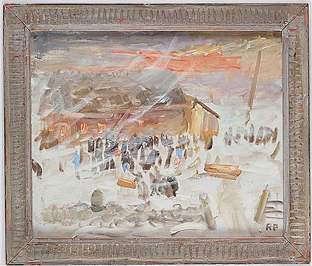 Solnedgång över gården i vintertid. by Ragnar Person - Auction record, sale price, and art valuation. Compare with similar artists and explore comparable artworks.