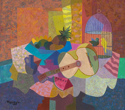 Guitar and Birdcage by Romeo Villalva Tabuena - Auction record, sale price, and art valuation. Compare with similar artists and explore comparable artworks.
