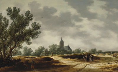 A dune landscape with two riders and other travelers on a country road by Pieter Neyn - Auction record, sale price, and art valuation. Compare with similar artists and explore comparable artworks.