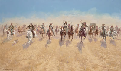 Opening of the Cherokee Strip by Olaf Carl Wieghorst - Auction record, sale price, and art valuation. Compare with similar artists and explore comparable artworks.