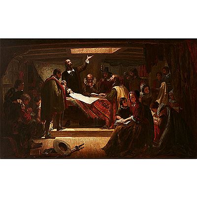 The Signing of the Compact in the Cabin of the Mayflower by Edwin D White - Auction record, sale price, and art valuation. Compare with similar artists and explore comparable artworks.