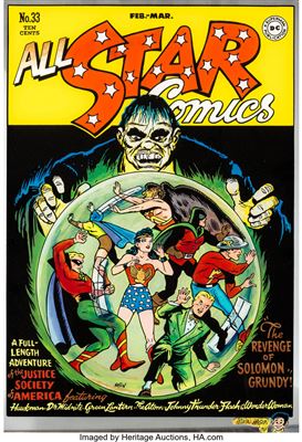 All Star Comics #33 Cover Re-Creation Mirror Painting Original Art (2004) by Irwin Hasen - Auction record, sale price, and art valuation. Compare with similar artists and explore comparable artworks.
