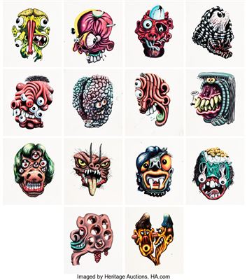 Make Your Own Name Trading Cards Illustration Original Art Group of 14 (Topps, 1966) by Basil Wolverton - Auction record, sale price, and art valuation. Compare with similar artists and explore comparable artworks.