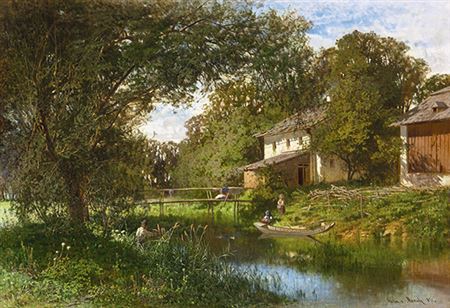 Sample artwork by Geza Meszoly (1844 - 1887), known for landscape representation, misty atmosphere, original color perception - View similar artists and auction records