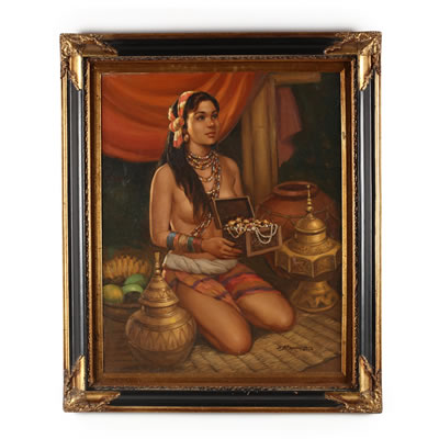 Young Woman with Treasures by Cesar Amorsolo - Auction record, sale price, and art valuation. Compare with similar artists and explore comparable artworks.