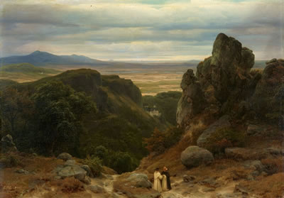 Landscape with a Castle and Two Monks by Karl Friedrich Lessing - Auction record, sale price, and art valuation. Compare with similar artists and explore comparable artworks.