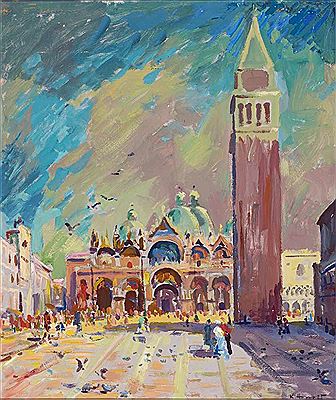Blick auf die Basilica di San Marco und die Piazzetta in Venedig by Konrad Honold - Auction record, sale price, and art valuation. Compare with similar artists and explore comparable artworks.