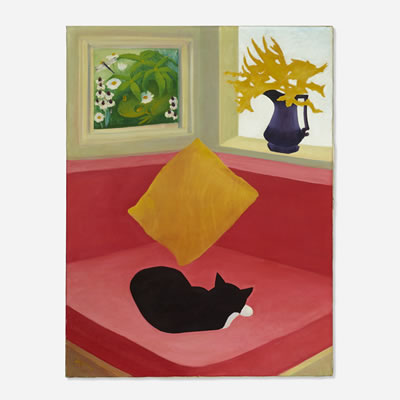 Black Cat on Red Sofa by Charlotte Howard - Auction record, sale price, and art valuation. Compare with similar artists and explore comparable artworks.
