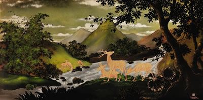 STAGS AND DOES IN A MOUNTAIN LANDSCAPE by Van Ha Tran - Auction record, sale price, and art valuation. Compare with similar artists and explore comparable artworks.