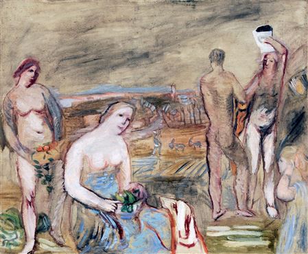 Akte in der Landschaft (Rückenakt Gerhard Marcks) by Charles Crodel - Auction record, sale price, and art valuation. Compare with similar artists and explore comparable artworks.