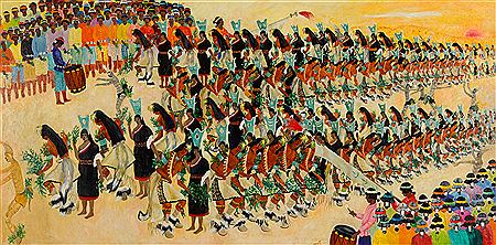 Santo Domingo Corn Dance, 1959 by Dorothy Eugenie Brett - Auction record, sale price, and art valuation. Compare with similar artists and explore comparable artworks.