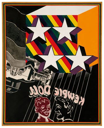 Sample artwork by Peter Phillips (1939 - 2025), known for high-color geometric image paintings, sculpture, collage, mixed media, industrial parts, pop art - View similar artists and auction records