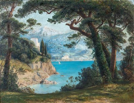 Partie an der Küste von Capri mit Blick vom schattigen Ufer aus auf die See by Frederic Albert Schmidt - Auction record, sale price, and art valuation. Compare with similar artists and explore comparable artworks.