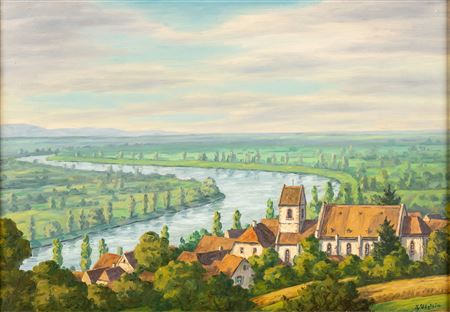'Der Rhein bei Bamlach' mit Ortssilhouette by Helmut Vogtlin - Auction record, sale price, and art valuation. Compare with similar artists and explore comparable artworks.