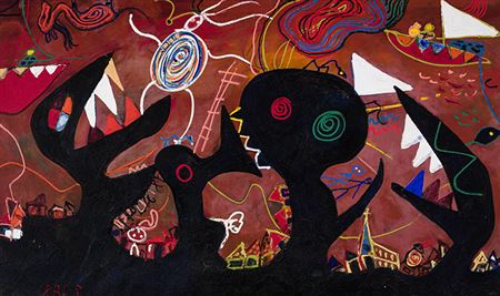 Sample artwork by Kittie Bruneau (Born 1929), known for expressionist painting of birds, fish and marine, printmaking, dancing - View similar artists and auction records