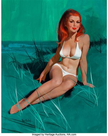 Sample artwork by Mayo Olmstead (1925 - 2004), known for calendar and comic book illustration - View similar artists and auction records