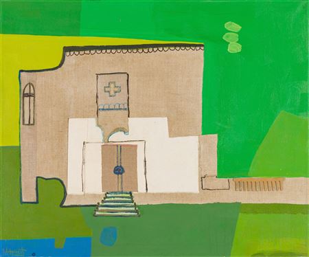 Untitled (Church with Green Landscape) by Janet Lippincott - Auction record, sale price, and art valuation. Compare with similar artists and explore comparable artworks.