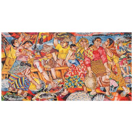 Fish Vendors by Norma Jaciledo Belleza - Auction record, sale price, and art valuation. Compare with similar artists and explore comparable artworks.