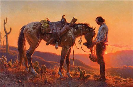 Sample artwork by Clark Kelley Price (Born 1945), known for cowboys, wildlife, indians, religion - View similar artists and auction records