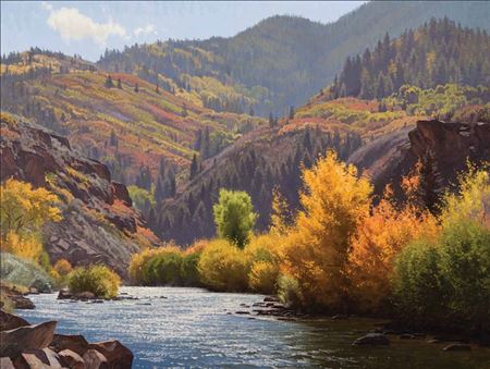 "Indian Summer, Frying Pan River" by Jay Moore - Auction record, sale price, and art valuation. Compare with similar artists and explore comparable artworks.