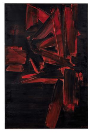 Sample artwork by Pierre Soulages (1919 - 2022), known for abstract broad black gestural painting with spatula and roller brushes - View similar artists and auction records