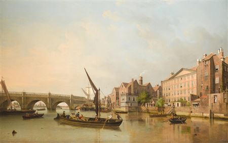 View of Westminster Bridge with neighbouring houses, London by Samuel Scott - Auction record, sale price, and art valuation. Compare with similar artists and explore comparable artworks.