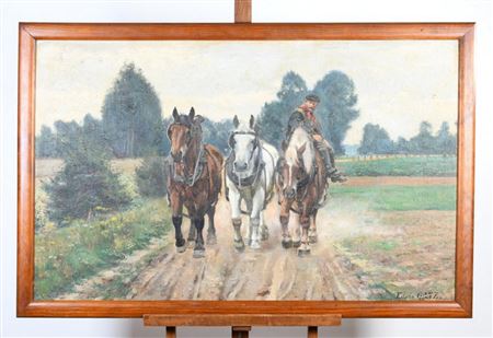 Trois chevaux de trait et fermier by Edwin Ganz - Auction record, sale price, and art valuation. Compare with similar artists and explore comparable artworks.