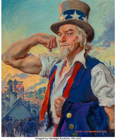 It's Time to Build a Stronger America, Uncle Sam American Industry advertisement, 1932 by James Montgomery Flagg - Auction record, sale price, and art valuation. Compare with similar artists and explore comparable artworks.