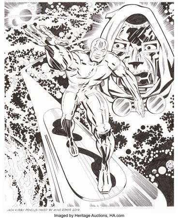 Mike Royer - Silver Surfer and Dr. Doom Illustration Original Art (2019) by Mike Royer - Auction record, sale price, and art valuation. Compare with similar artists and explore comparable artworks.