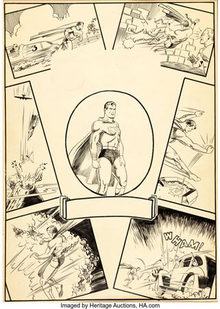 Sample artwork by Joe Shuster (1914 - 1992), known for cartoons, illustration, comic book artist - View similar artists and auction records