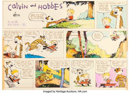 Bill Watterson Calvin and Hobbes Sunday Comic Strip Original Art dated 5-24-87 (Universal Press Syndicate, 1987) by Bill Watterson - Auction record, sale price, and art valuation. Compare with similar artists and explore comparable artworks.
