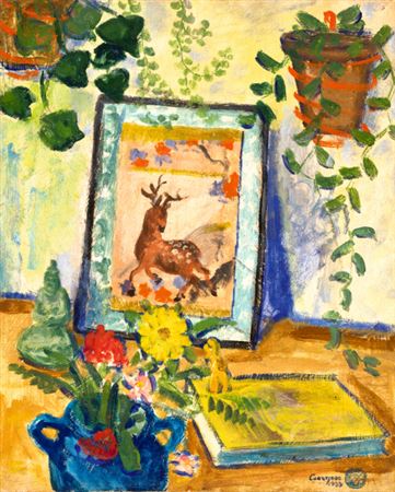 Flower Still-Life with Buddha Sculpture, 1933 by Istvan Cserepes - Auction record, sale price, and art valuation. Compare with similar artists and explore comparable artworks.