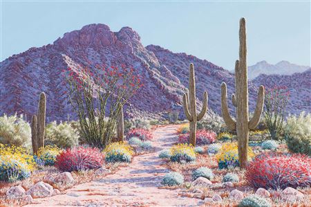 Sample artwork by Kerry Kinman (1946 - 2008), known for desert botanic landscape painting - View similar artists and auction records