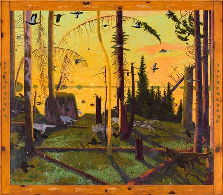 Sample artwork by Thomas Martin Uttech (Born 1942), known for magic realist painter of environmental themes - View similar artists and auction records