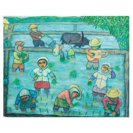 Sample artwork by Antonio Austria (Born 1936), known for abstract figure, landscape and botanic painting-high color - View similar artists and auction records