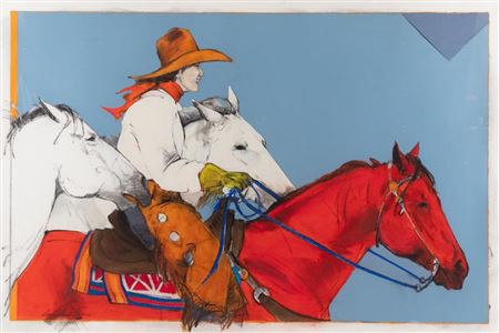 Sample artwork by Donna Howell-Sickles (Born 1949), known for action cowgirl figure paintings, sculpture - View similar artists and auction records