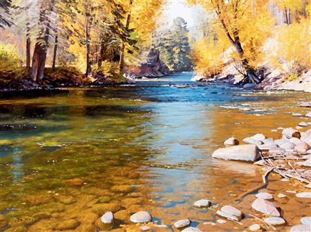 Autumn Currents by Jay Moore - Auction record, sale price, and art valuation. Compare with similar artists and explore comparable artworks.