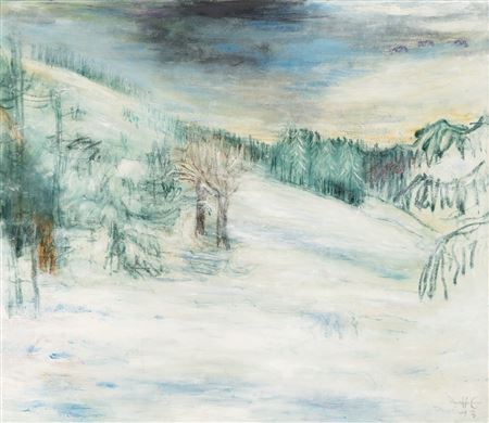 Winter part on the Rappeneck with snow-covered fir trees by Hans Hahn - Auction record, sale price, and art valuation. Compare with similar artists and explore comparable artworks.