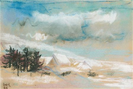 Blick über verschneite Dächer eines Schwarzwälder Dorfes by Hans Hahn - Auction record, sale price, and art valuation. Compare with similar artists and explore comparable artworks.