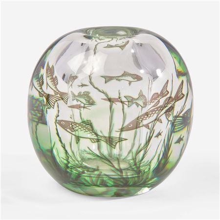 Graal" Fish Vase, Orrefors, Sweden by Edward Hald - Auction record, sale price, and art valuation. Compare with similar artists and explore comparable artworks.