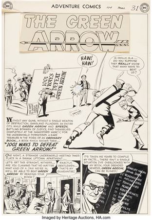 George Papp Adventure Comics #174 Green Arrow Story Page 1 Original Art (DC, 1952) by George Papp - Auction record, sale price, and art valuation. Compare with similar artists and explore comparable artworks.