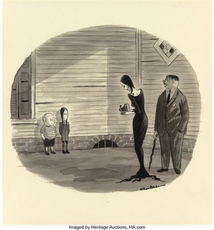 "All Right, Children, A Nice Big Sneer , Now," Addams Family cartoon by Charles Addams - Auction record, sale price, and art valuation. Compare with similar artists and explore comparable artworks.