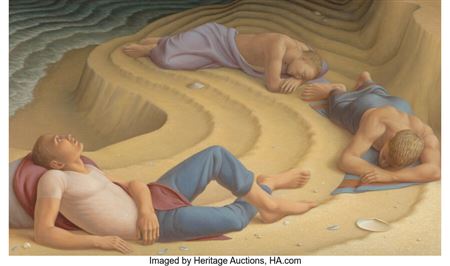 Sample artwork by George Tooker (1920 - 2011), known for surreal genre and figure painting-social commentary - View similar artists and auction records