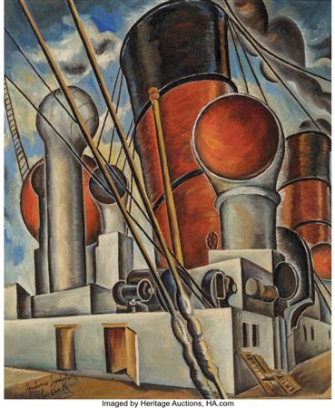 Aquitania Smokestacks by Eve (Van Ek) Drewelowe - Auction record, sale price, and art valuation. Compare with similar artists and explore comparable artworks.