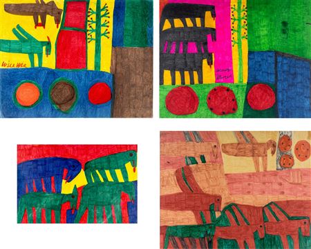 Untitled (Prehistoric Animals), Untitled (Prehistoric Animals), Untitled (Prehistoric Animals) and Untitled (Prehistoric Animals (four works) by Willie White - Auction record, sale price, and art valuation. Compare with similar artists and explore comparable artworks.