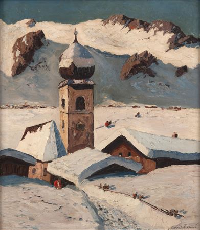 Snowy mountain village in Engadin by Georg Arnold-Grabone - Auction record, sale price, and art valuation. Compare with similar artists and explore comparable artworks.