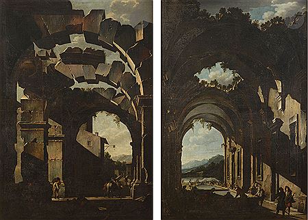 The Inn in the ruins; Washerwomen in the ruins Pair by Niccolo Codazzi - Auction record, sale price, and art valuation. Compare with similar artists and explore comparable artworks.
