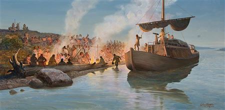 Welcoming the Trade Boat by John Ford Clymer - Auction record, sale price, and art valuation. Compare with similar artists and explore comparable artworks.