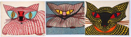 Sample artwork by Harold Theodore (Ted) Gordon (Born 1924), known for naive obsessive male portraits, fantasy faces, animals, people - View similar artists and auction records